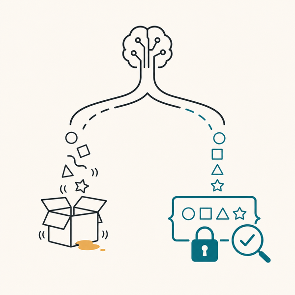 Unvalidated model output reaching a database, versus a schema check that routes failures to review