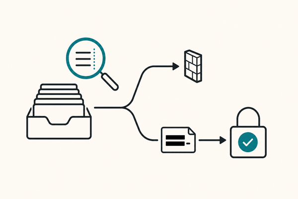 A metadata triage drops most mail; survivors are redacted before reaching a model