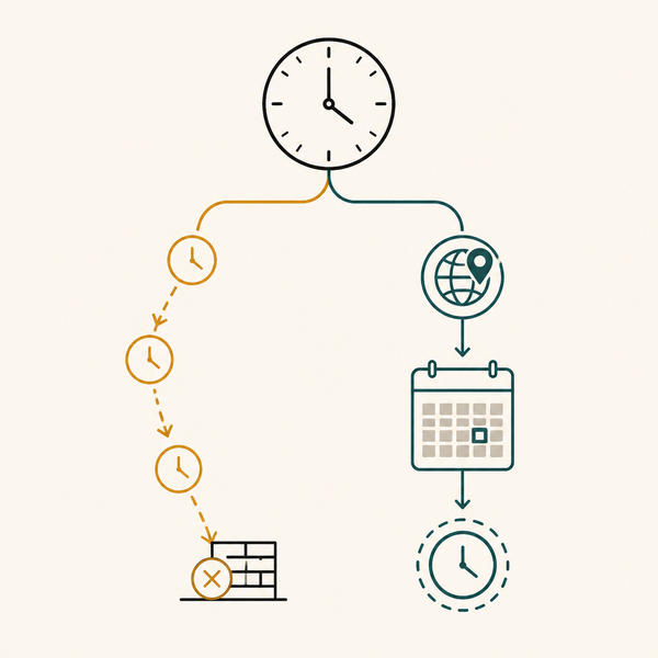 A schedule, a clock, and the timezone that decides what it means